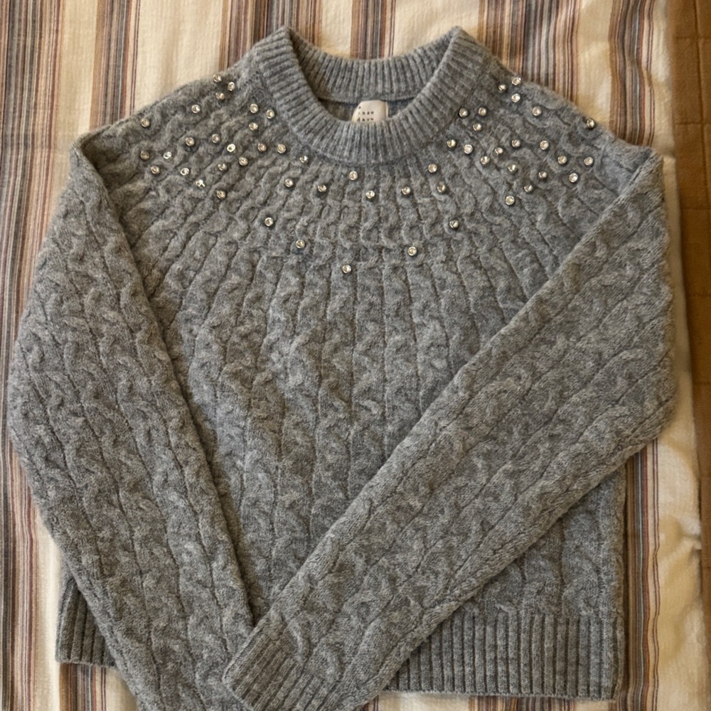 a new day Gray Embellished Cable Knit Sweater